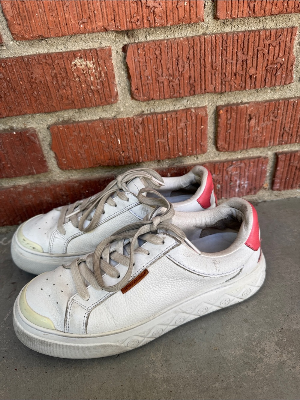 Tory Burch Ladybug Purity /Coral Leather Sneakers